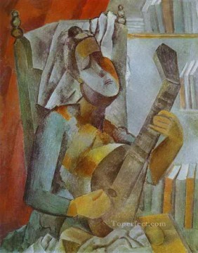  1909 Pintura - Mujer tocando la mandolina cubistas de 1909